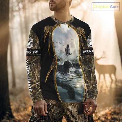 Duck Hunting Grass Camo with Black Labrador Retriever 3D Shirts, Hunting Gifts NBT140