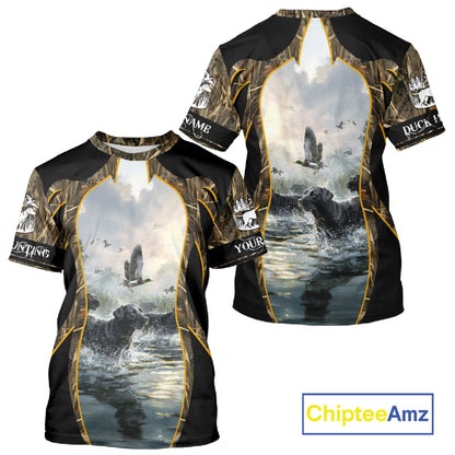 Duck Hunting Grass Camo with Black Labrador Retriever 3D Shirts, Hunting Gifts NBT140