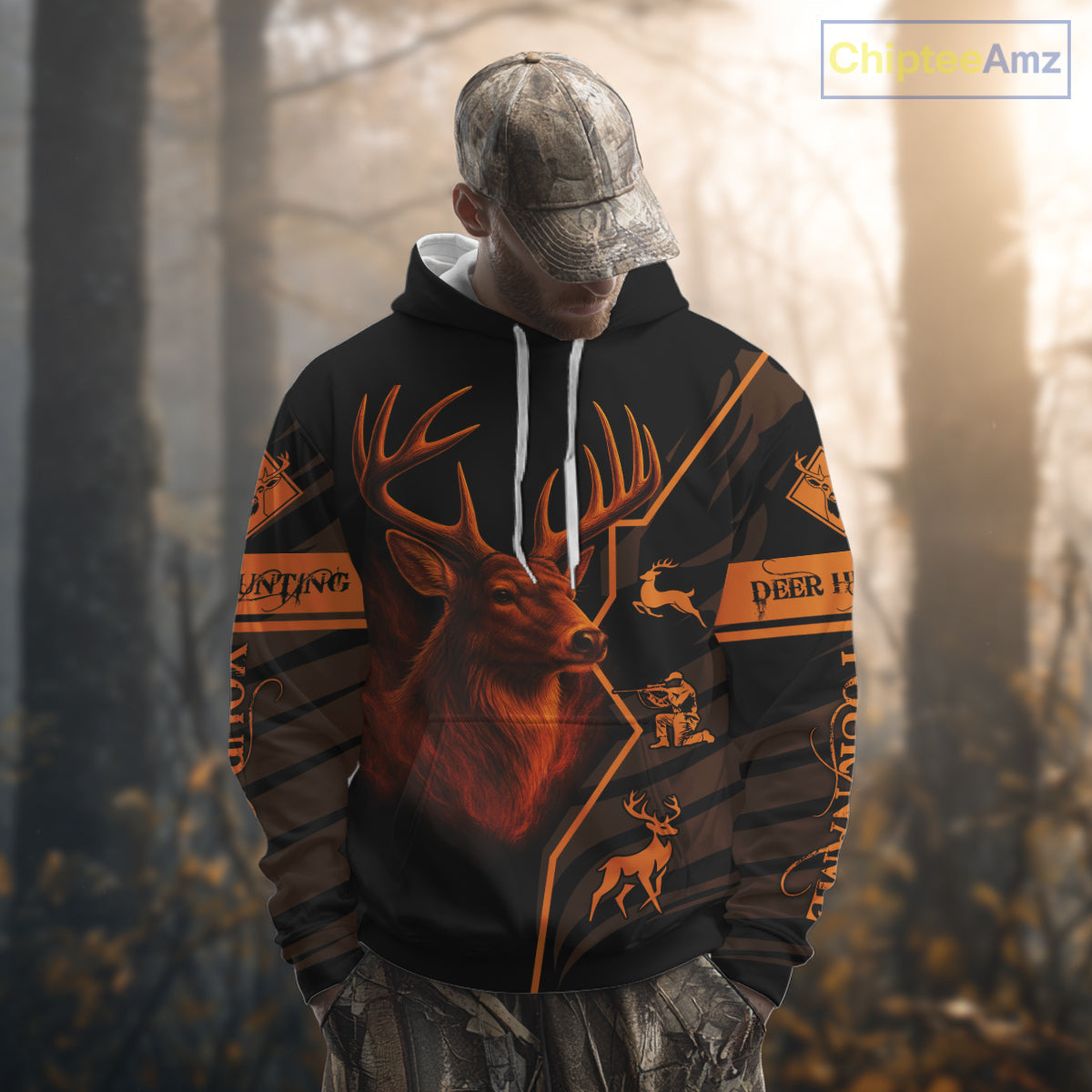 Black Orange Deer Hunting Shirt Personalized Custom Name 3D Full Print For Deer Hunters NHT57