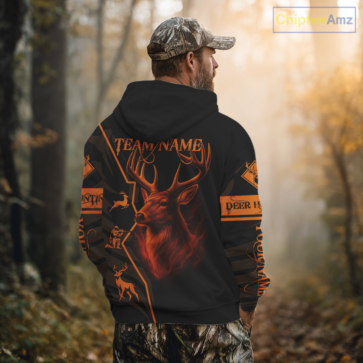 Black Orange Deer Hunting Shirt Personalized Custom Name 3D Full Print For Deer Hunters NHT57