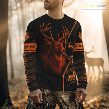 Black Orange Deer Hunting Shirt Personalized Custom Name 3D Full Print For Deer Hunters NHT57