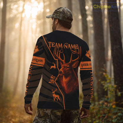 Black Orange Deer Hunting Shirt Personalized Custom Name 3D Full Print For Deer Hunters NHT57