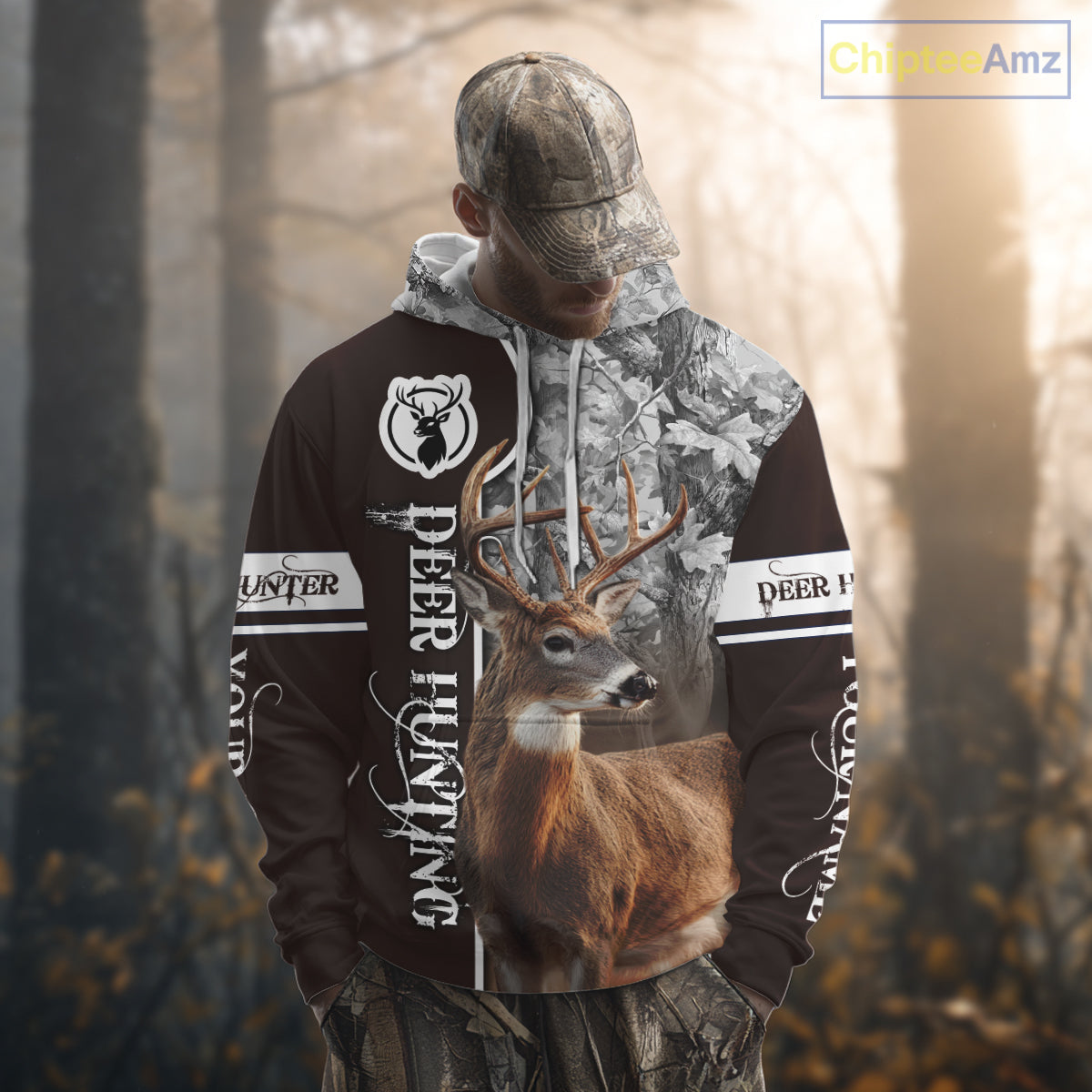 Deer Hunting Shirt Personalized 3D All Over Print Brown With Gray Camo Hunting Clothes NHT60