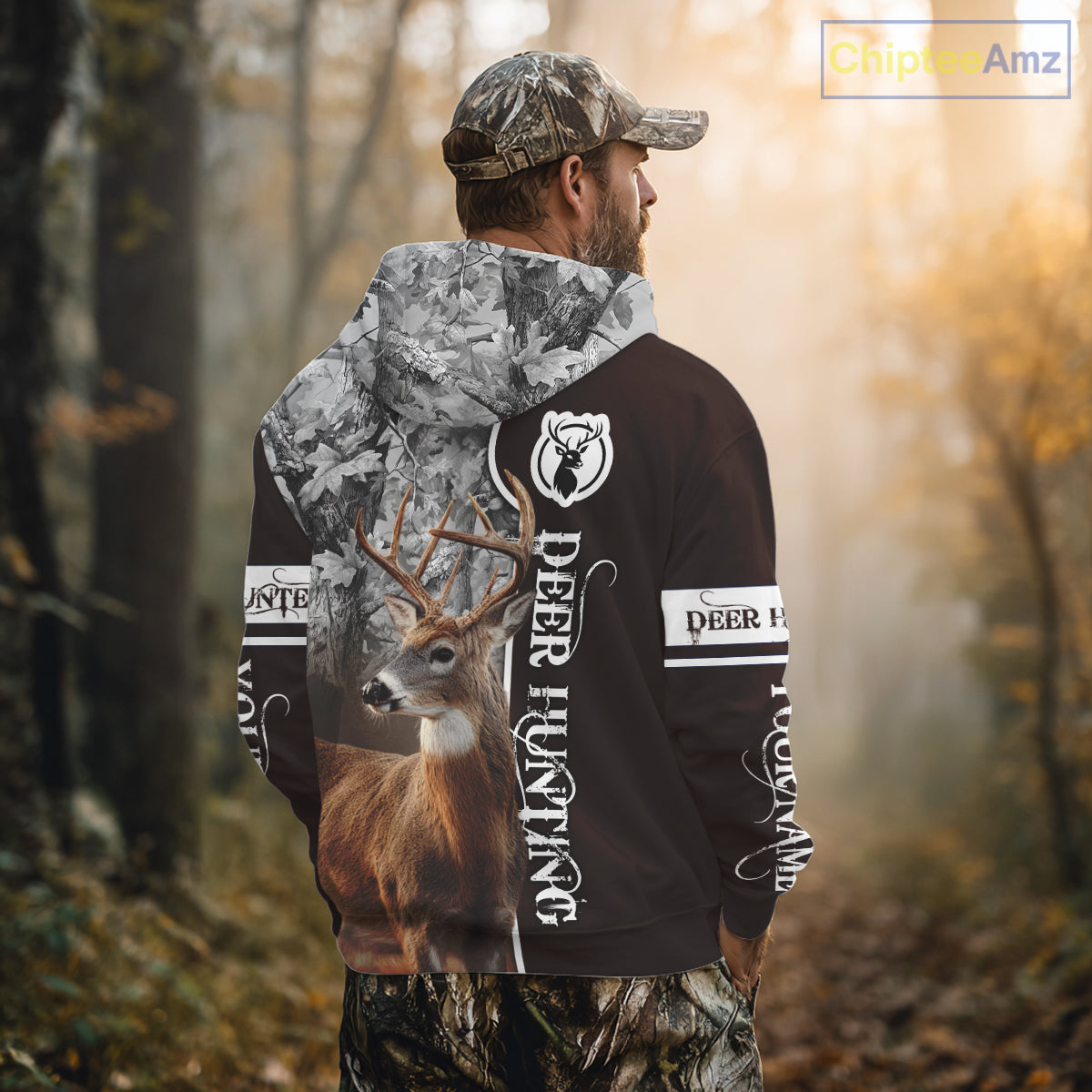 Deer Hunting Shirt Personalized 3D All Over Print Brown With Gray Camo Hunting Clothes NHT60