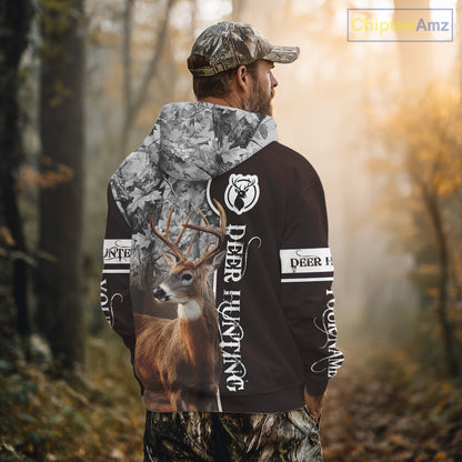 Deer Hunting Shirt Personalized 3D All Over Print Brown With Gray Camo Hunting Clothes NHT60