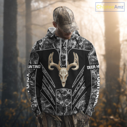 Beautiful Gray Black Camo Deer Hunting Shirt With Skull Print And US Flag Hunting Gifts NHT68