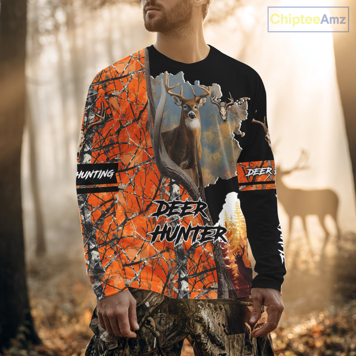 Beautiful Custom Camo Whitetail Deer Hunting Shirt With Full All-Over 3D For Deer Hunters NHT72