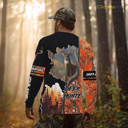 Beautiful Custom Camo Whitetail Deer Hunting Shirt With Full All-Over 3D For Deer Hunters NHT72