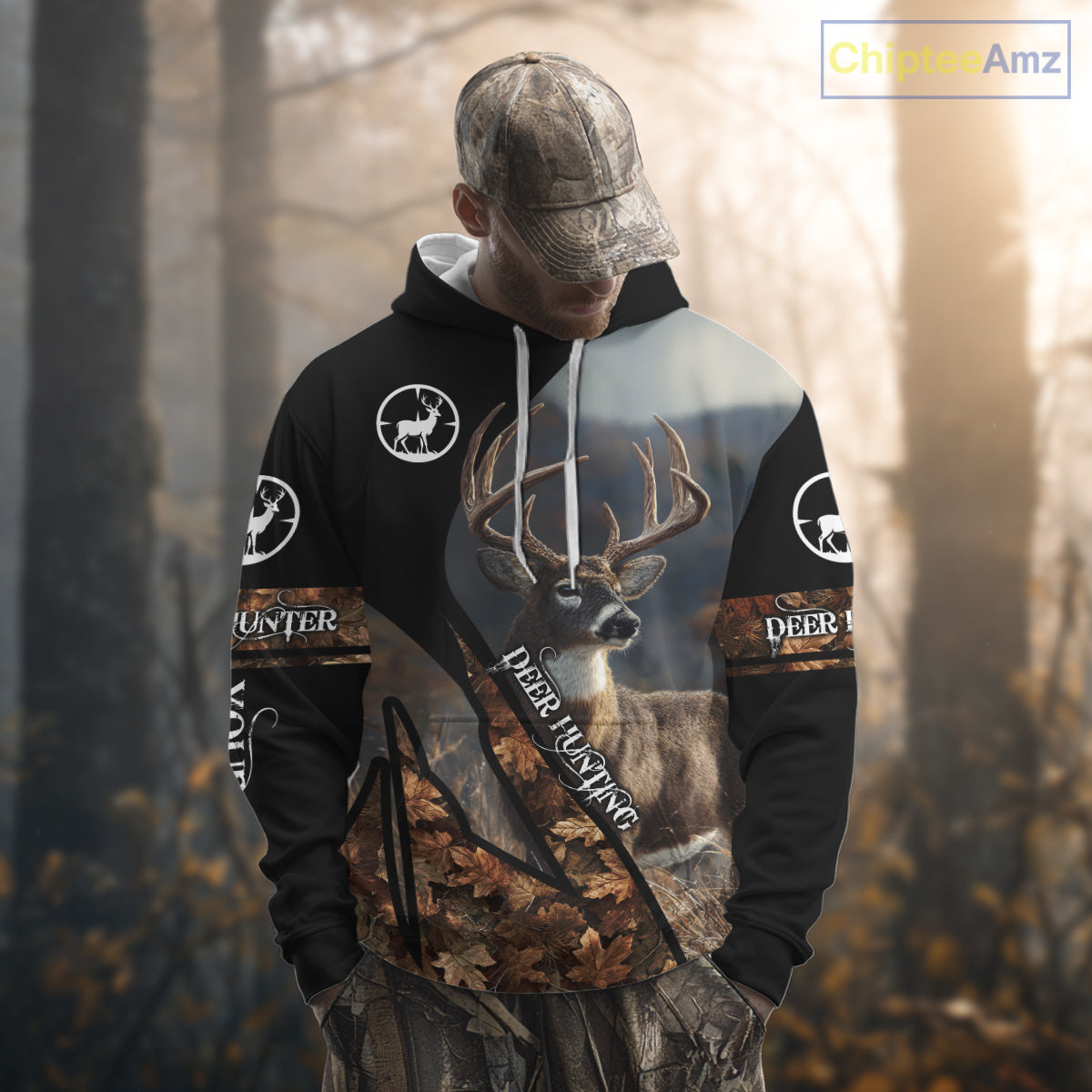 Whitetail Deer Hunting Shirt With Autumn Leaves Camo Pattern For Fall Season Hunters NHT75