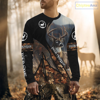 Whitetail Deer Hunting Shirt With Autumn Leaves Camo Pattern For Fall Season Hunters NHT75