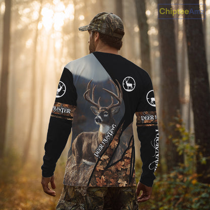 Whitetail Deer Hunting Shirt With Autumn Leaves Camo Pattern For Fall Season Hunters NHT75