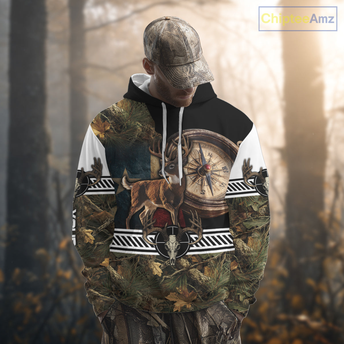 Deer Hunting Shirt Compass Design Forest Camo Custom Name Whitetail Deer Hunting Clothes NHT85