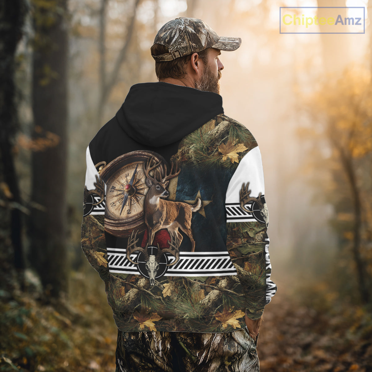 Deer Hunting Shirt Compass Design Forest Camo Custom Name Whitetail Deer Hunting Clothes NHT85