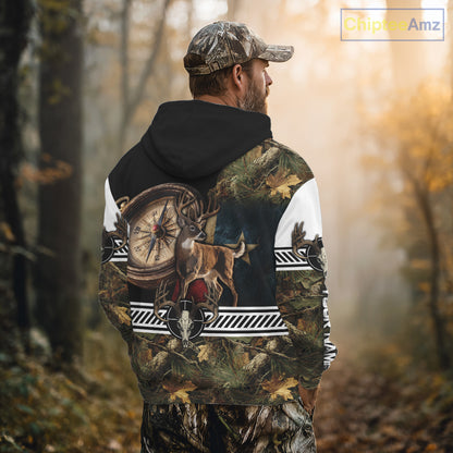 Deer Hunting Shirt Compass Design Forest Camo Custom Name Whitetail Deer Hunting Clothes NHT85
