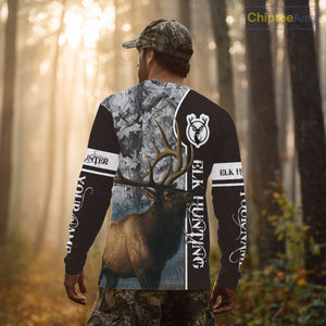 Elk Hunting Shirt Personalized 3D All Over Print Brown With Gray Camo Hunting Clothes NHT99