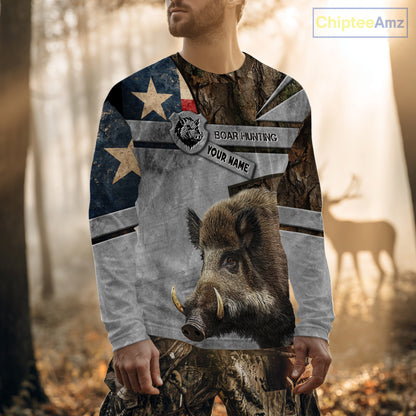 Best Wild Boar Hunting Camouflage TX Flag Custom Name Shirts for Hunter Gift For Hunter NHT107