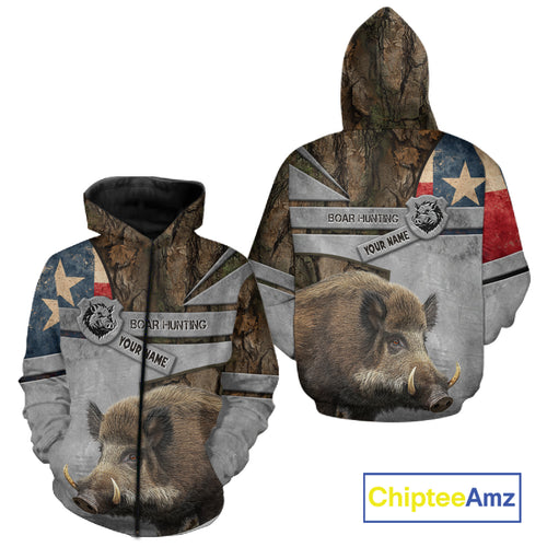 Best Wild Boar Hunting Camouflage TX Flag Custom Name Shirts for Hunter Gift For Hunter NHT107