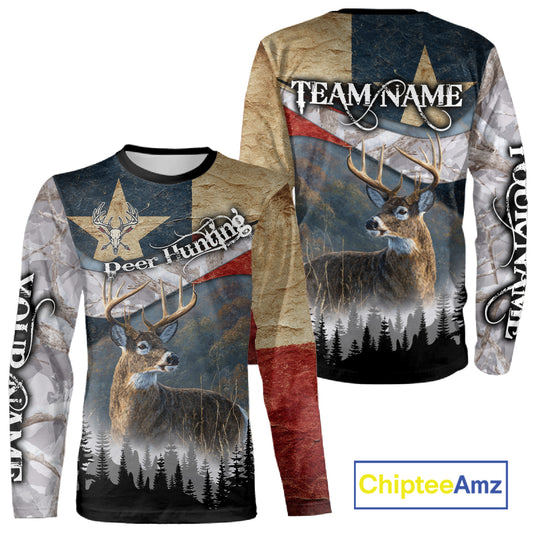 Deer Hunting Shirt-Personalized Texas Flag Camo Snow, Best Gifts for Deer Hunters NHT29