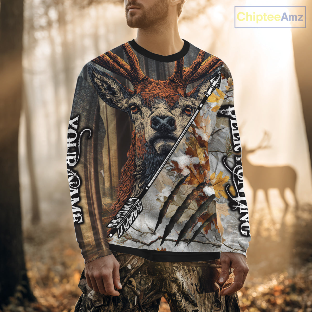 Whitetails Deer Hunting Shirt Custom Name Beautiful Camo Autumn Leaves For Deer Hunters NHT37