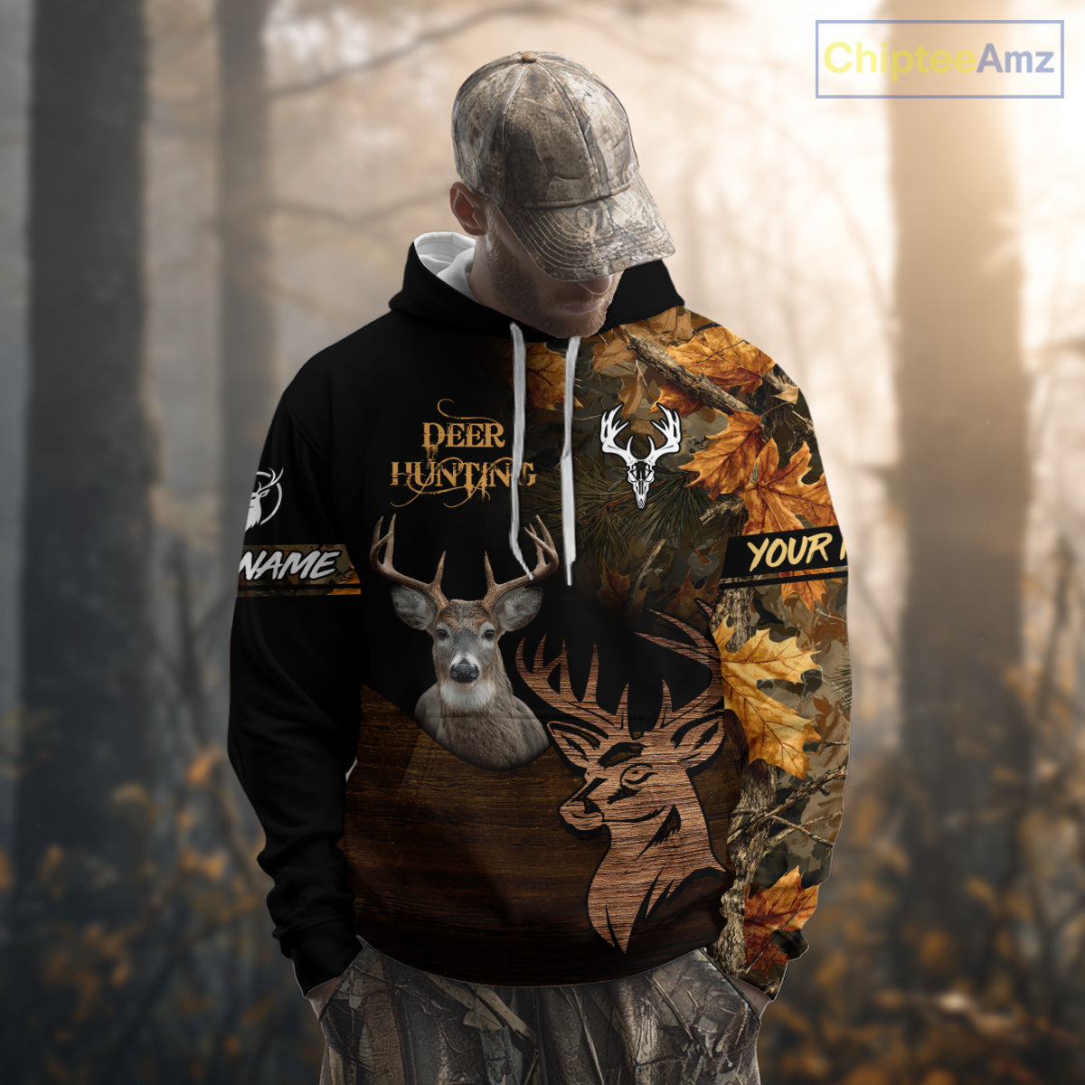 Best Black Camo Deer Hunting Clothes Custom Name Whitetail Deer Design Hunting Gifts NHT40
