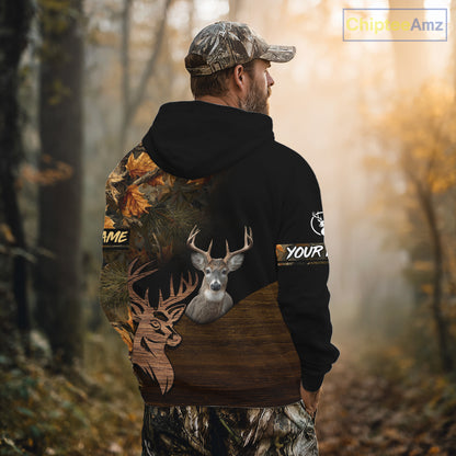 Best Black Camo Deer Hunting Clothes Custom Name Whitetail Deer Design Hunting Gifts NHT40