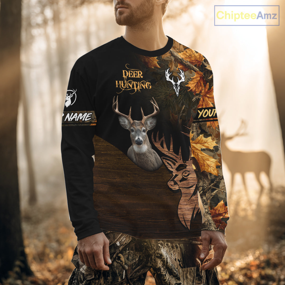 Best Black Camo Deer Hunting Clothes Custom Name Whitetail Deer Design Hunting Gifts NHT40