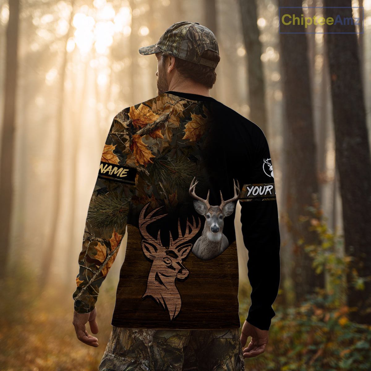 Best Black Camo Deer Hunting Clothes Custom Name Whitetail Deer Design Hunting Gifts NHT40