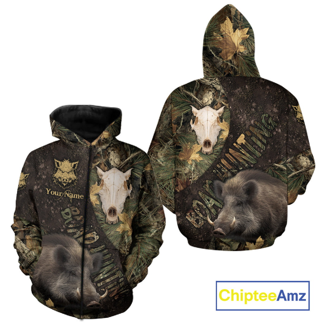 Best Wild Boar Hunting Forest Camouflage Custom Name Shirts for Hunter, Hunting Gifts NHT105