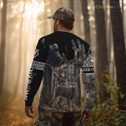 Best Season Whitetail Deer Hunting Shirt Custom Name Black Camo Forest Gift For Hunters NHT54