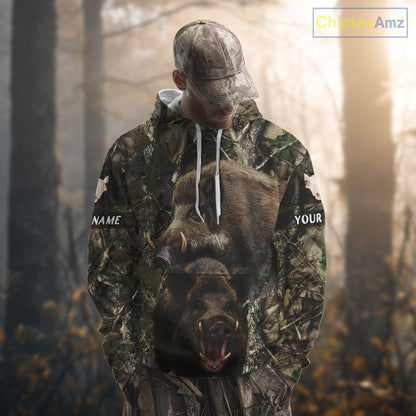 Camouflage Hunting Animals Wild Boar 3D All Over Printed Shirt – Custom Name & Hunting Gift NHT108