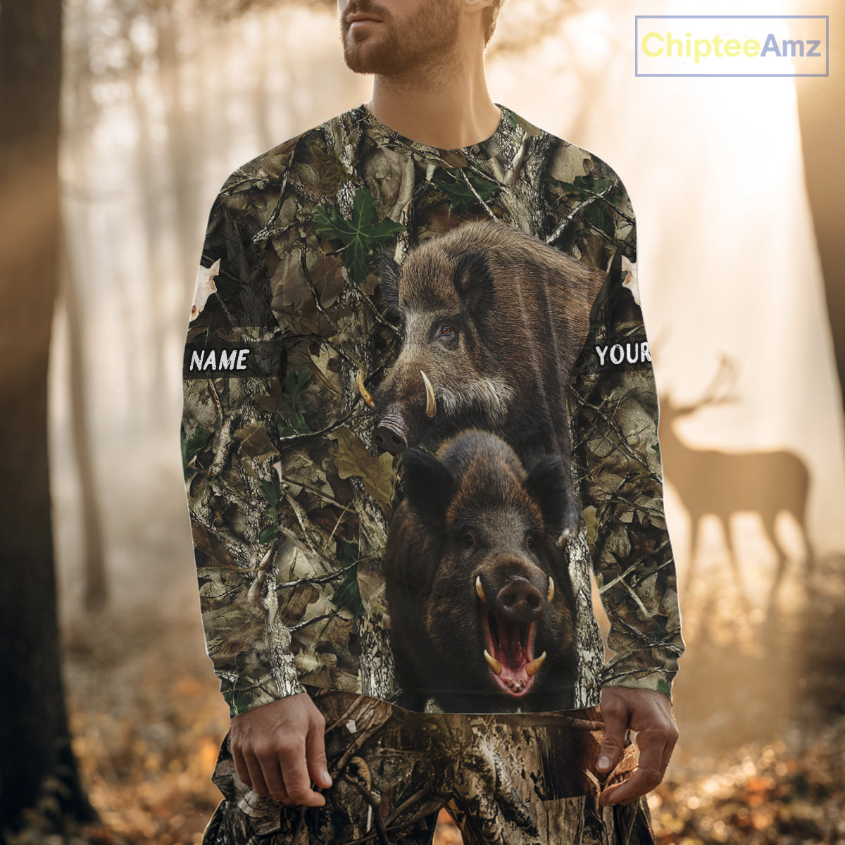 Camouflage Hunting Animals Wild Boar 3D All Over Printed Shirt – Custom Name & Hunting Gift NHT108