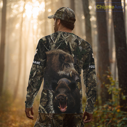 Camouflage Hunting Animals Wild Boar 3D All Over Printed Shirt – Custom Name & Hunting Gift NHT108