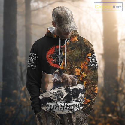 Camo Forest Hunting Animals Wild Boar 3D All Over Printed Shirt Custom Name & Hunting Gift NHT109
