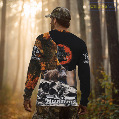 Camo Forest Hunting Animals Wild Boar 3D All Over Printed Shirt Custom Name & Hunting Gift NHT109
