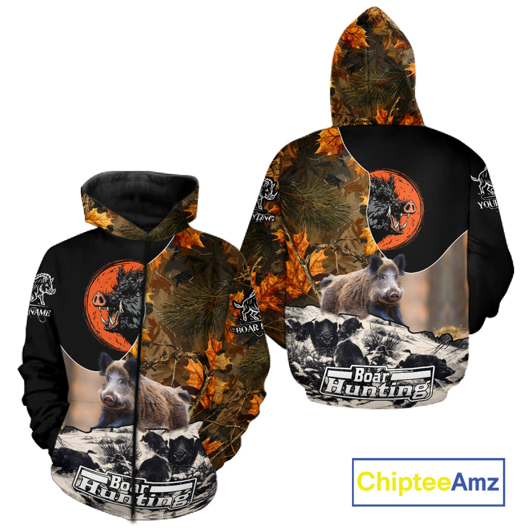 Camo Forest Hunting Animals Wild Boar 3D All Over Printed Shirt Custom Name & Hunting Gift NHT109