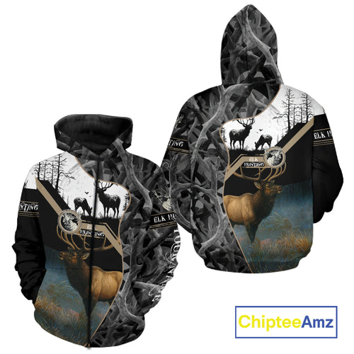 Custom 3D Elk Hunting Shirt With Black Camo Pattern And Full All-Over Elk Print For Hunters  NHT78