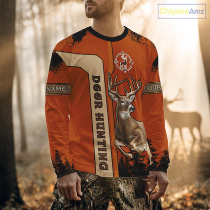 Custom Orange Whitetail Deer Hunting 3D Shirt With Name Print For Hunters, Hunting Gift NHT69