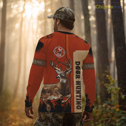 Custom Orange Whitetail Deer Hunting 3D Shirt With Name Print For Hunters, Hunting Gift NHT69