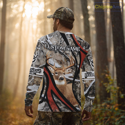 Whitetail Deer Hunting Shirt Custom Name Snow Camo, Season Deer Hunting Clothes For Men NHT80