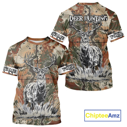 Season Deer Hunting Shirt Brown Green Camo 3D Custom Name Clothes For Hunters NHT91