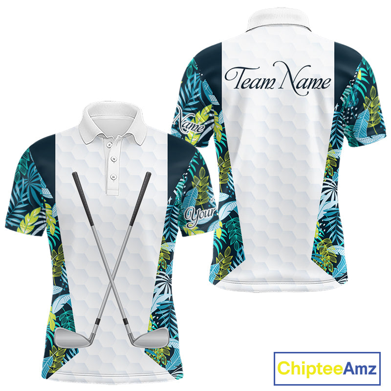 Personalized Green Tropical Plants Pattern Mens Golf Polo Shirts Custom Mens Golf Tops NHT689