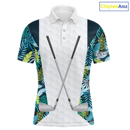 Personalized Green Tropical Plants Pattern Mens Golf Polo Shirts Custom Mens Golf Tops NHT689