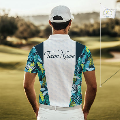 Personalized Green Tropical Plants Pattern Mens Golf Polo Shirts Custom Mens Golf Tops NHT689