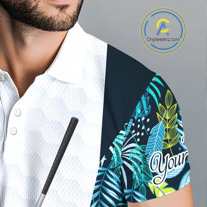 Personalized Green Tropical Plants Pattern Mens Golf Polo Shirts Custom Mens Golf Tops NHT689