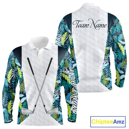 Personalized Green Tropical Plants Pattern Mens Golf Polo Shirts Custom Mens Golf Tops NHT689