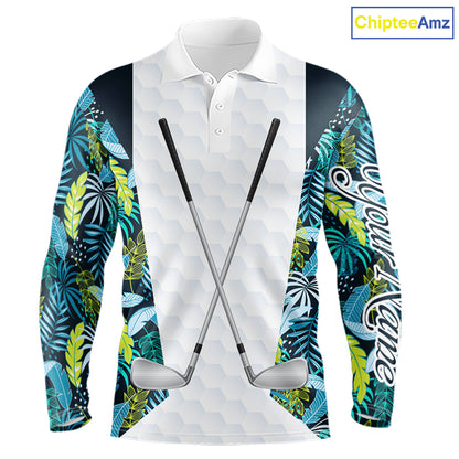 Personalized Green Tropical Plants Pattern Mens Golf Polo Shirts Custom Mens Golf Tops NHT689