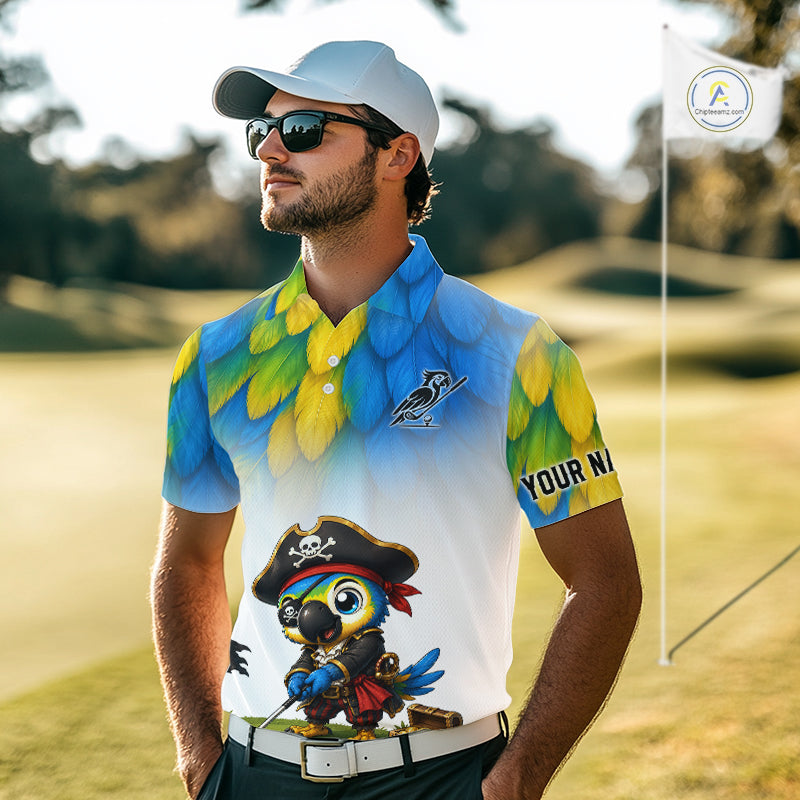Personalized Pirate Parrot Mens Golf Polo Shirt Custom Pirate Bird Golf Jersey NHT1188