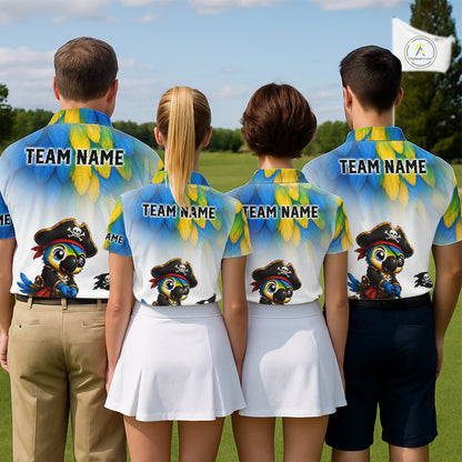 Personalized Pirate Parrot Mens Golf Polo Shirt Custom Pirate Bird Golf Jersey NHT1188