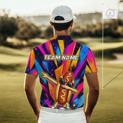 Funny Hot Dog Men Golf Polo Shirt Custom Name, Dab Hotdog Golf Team Polo, Personalized Golf Gift NHT1334