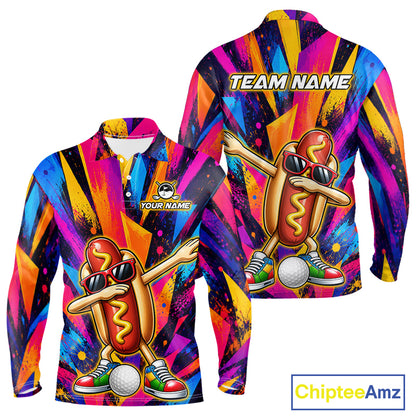 Funny Hot Dog Men Golf Polo Shirt Custom Name, Dab Hotdog Golf Team Polo, Personalized Golf Gift NHT1334